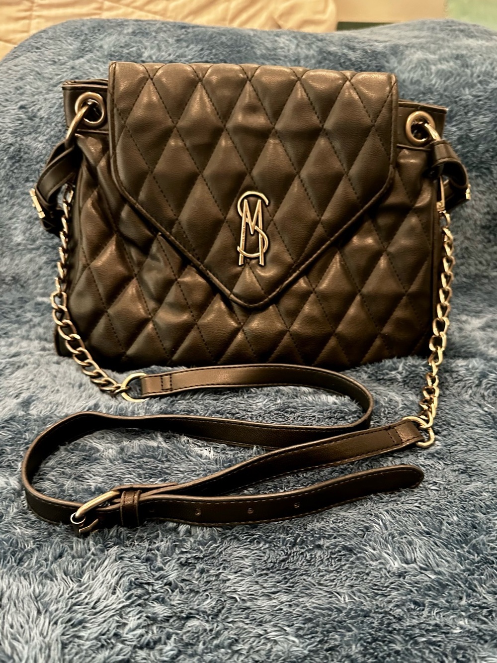 Steve Madden Quilted Black Shoulder Bag with Removable Chain Strap
